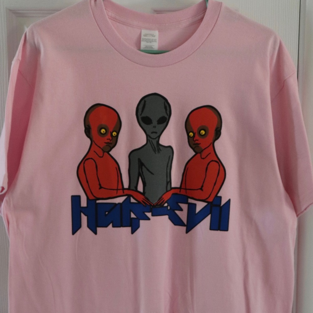 Pink half evil tee t shirt